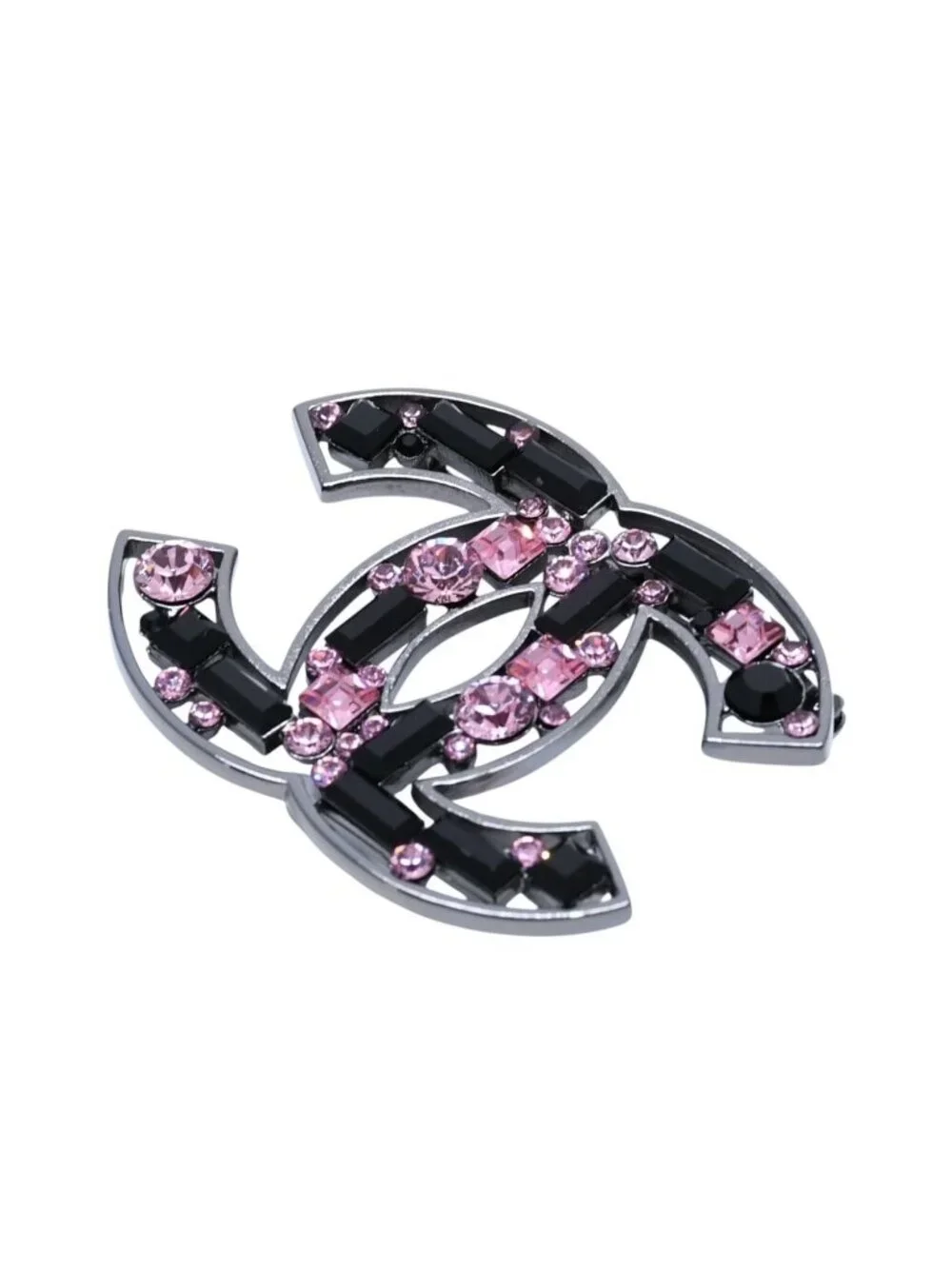 Chanel CC Logo Bijou Brooch Rhinestone Pink Black 03 AW